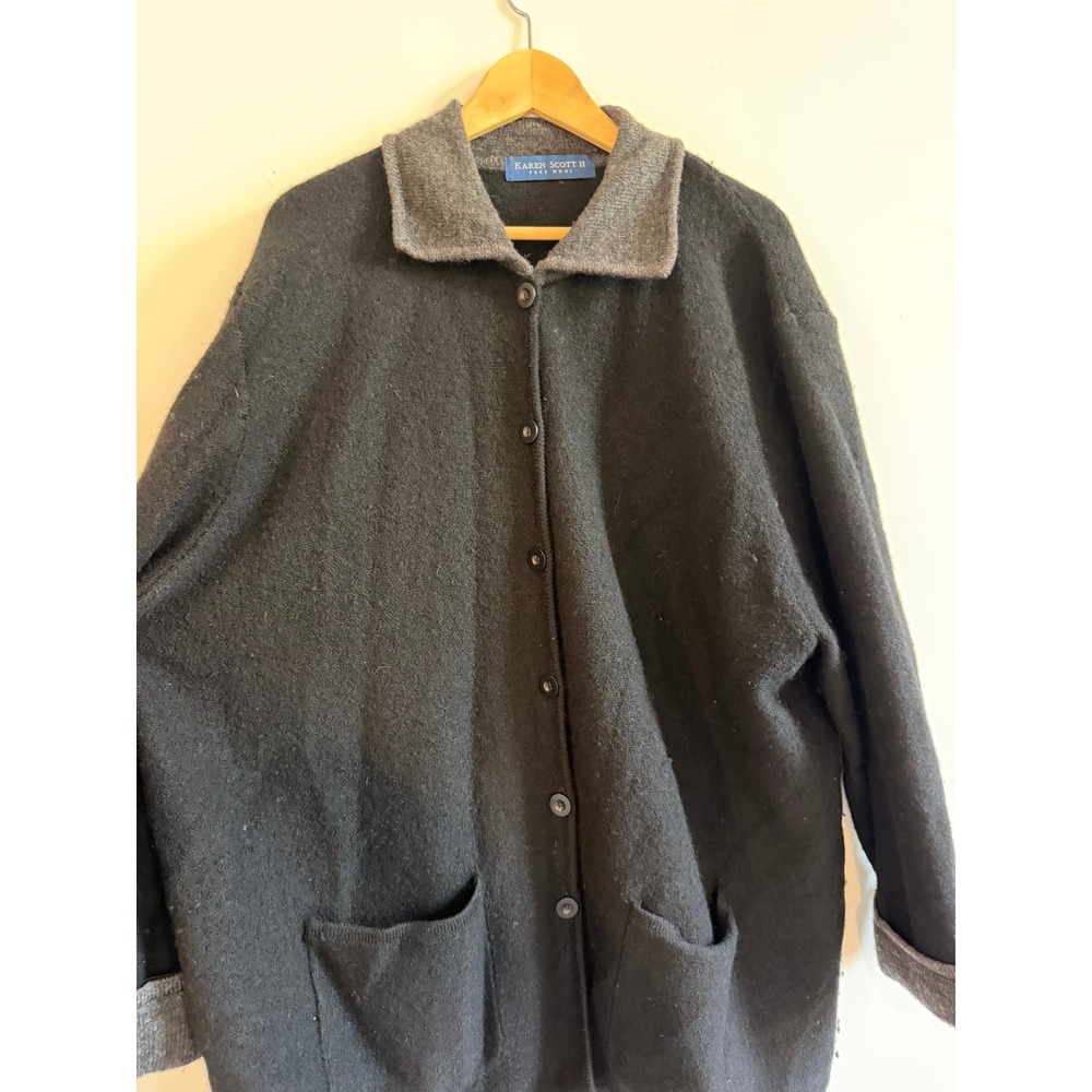 Karen Scott II Pure Wool Cozy Cardigan Sweater Black Gray 3X Made in Australia